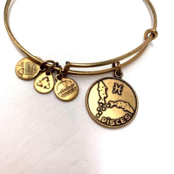 Alex and Ani Pisces Zodiac Charm Bracelet - Gold Finish Expands 2"- 3.5" - Picture 2 of 3